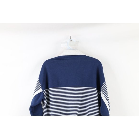 Vintage 90s Streetwear Mens Small Faded Striped Collared Pullover Sweatshirt - Picture 7 of 8